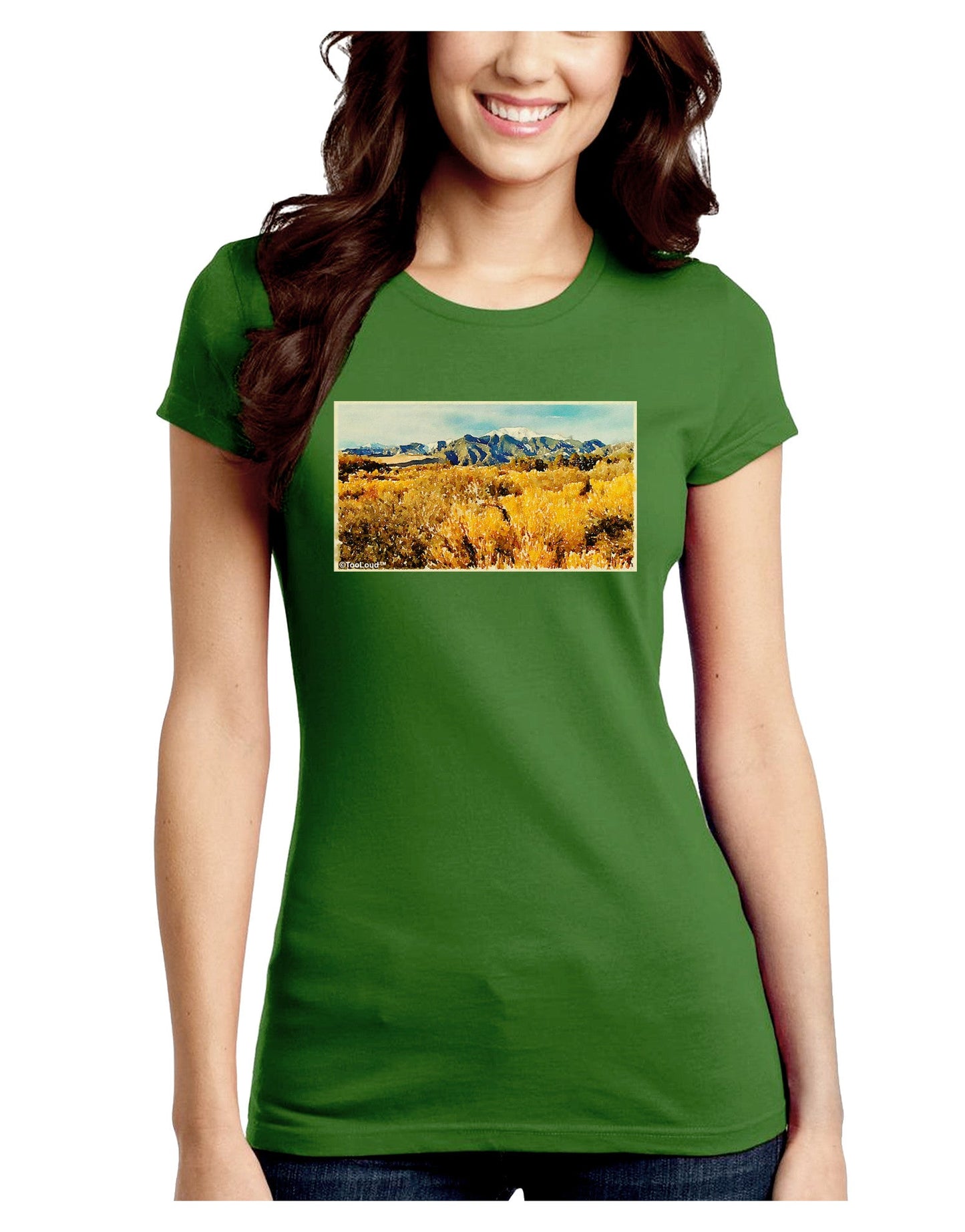 Mountain Forest Park Watercolor Juniors Petite Crew Dark T-Shirt-T-Shirts Juniors Tops-TooLoud-Kiwi-Green-Juniors Fitted Small-Davson Sales