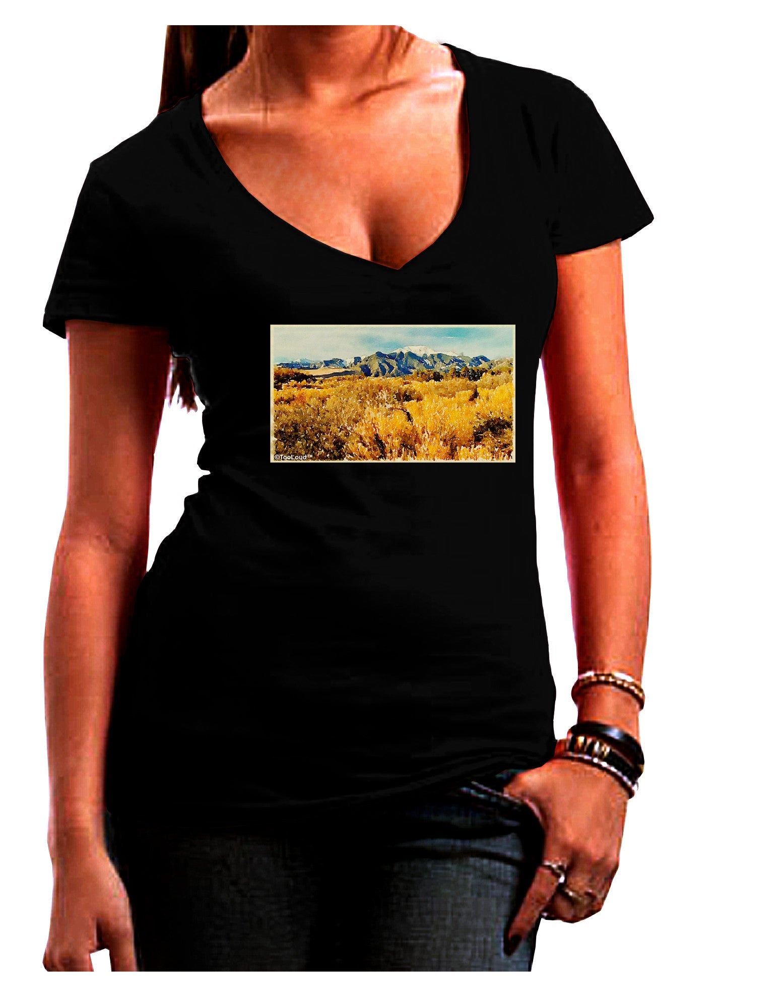 Mountain Forest Park Watercolor Womens V-Neck Dark T-Shirt-Womens V-Neck T-Shirts-TooLoud-Black-Juniors Fitted Small-Davson Sales