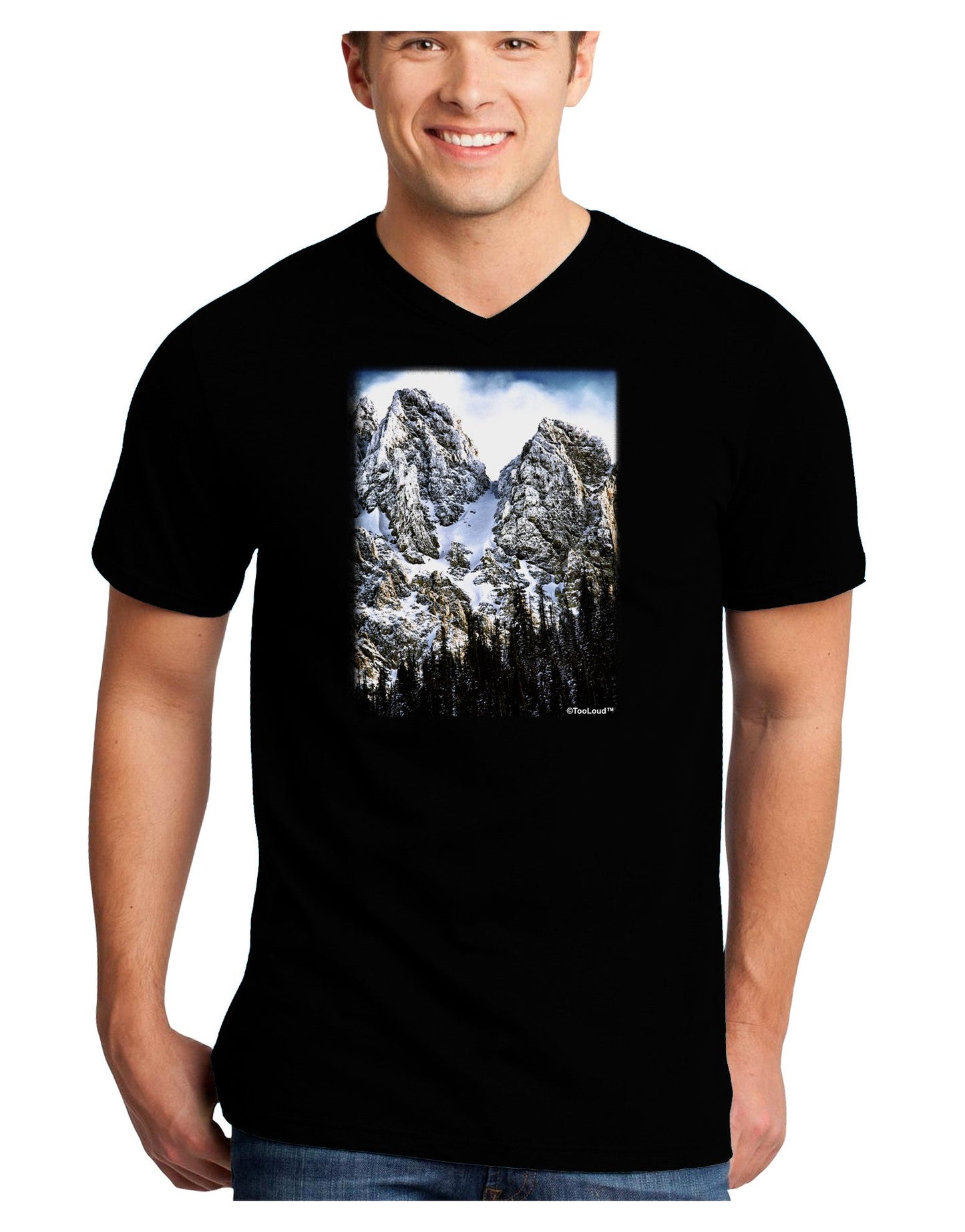 Mountain Landscape 2 Adult Dark V-Neck T-Shirt-TooLoud-Black-Small-Davson Sales