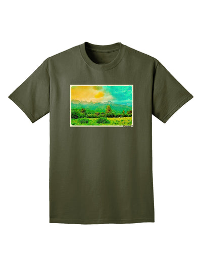 Mountain Sunset Watercolor Adult Dark T-Shirt-Mens T-Shirt-TooLoud-Military-Green-Small-Davson Sales