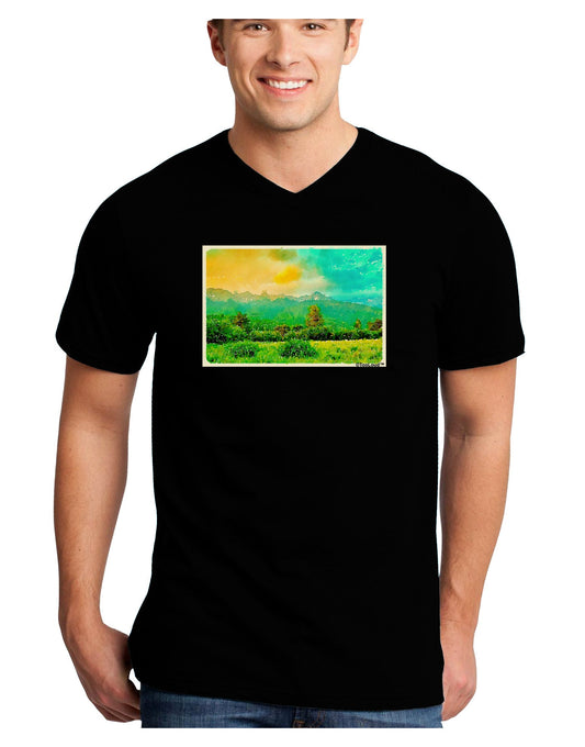Mountain Sunset Watercolor Adult Dark V-Neck T-Shirt-TooLoud-Black-Small-Davson Sales