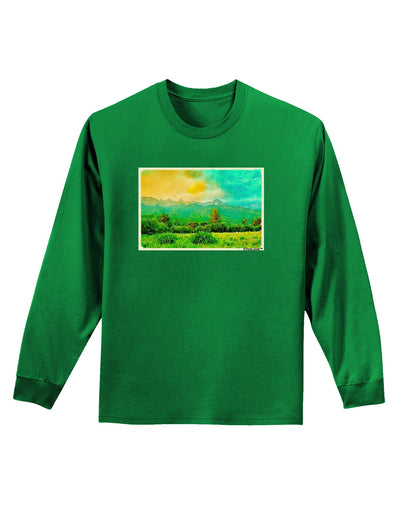 Mountain Sunset Watercolor Adult Long Sleeve Dark T-Shirt-TooLoud-Kelly-Green-Small-Davson Sales