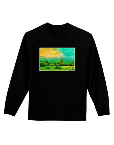 Mountain Sunset Watercolor Adult Long Sleeve Dark T-Shirt-TooLoud-Black-Small-Davson Sales