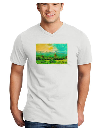 Mountain Sunset Watercolor Adult V-Neck T-shirt-Mens V-Neck T-Shirt-TooLoud-White-Small-Davson Sales