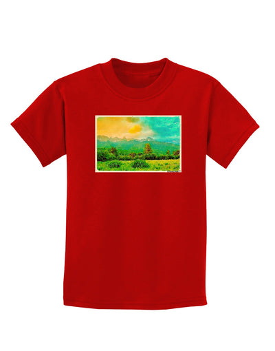 Mountain Sunset Watercolor Childrens Dark T-Shirt-Childrens T-Shirt-TooLoud-Red-X-Small-Davson Sales