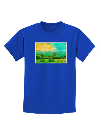 Mountain Sunset Watercolor Childrens Dark T-Shirt-Childrens T-Shirt-TooLoud-Royal-Blue-X-Small-Davson Sales