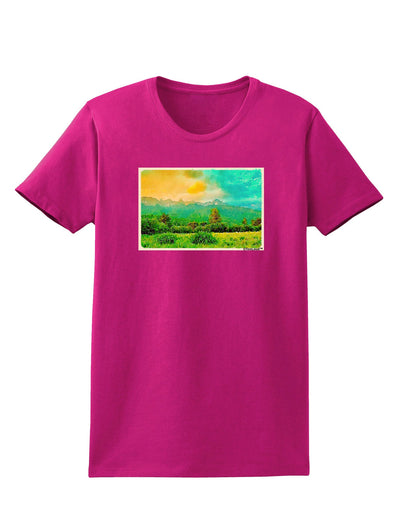 Mountain Sunset Watercolor Womens Dark T-Shirt-TooLoud-Hot-Pink-Small-Davson Sales