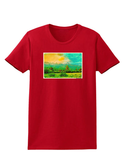 Mountain Sunset Watercolor Womens Dark T-Shirt-TooLoud-Red-X-Small-Davson Sales