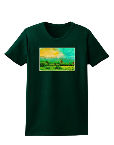 Mountain Sunset Watercolor Womens Dark T-Shirt-TooLoud-Forest-Green-Small-Davson Sales