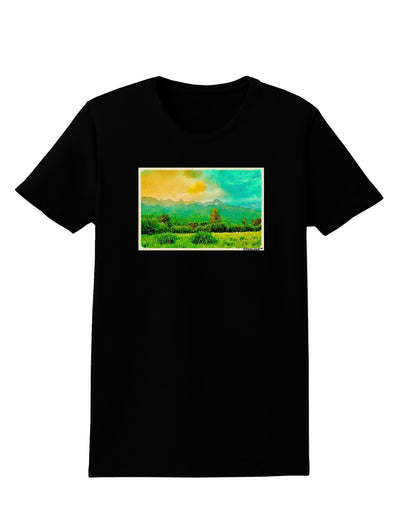 Mountain Sunset Watercolor Womens Dark T-Shirt-TooLoud-Black-X-Small-Davson Sales