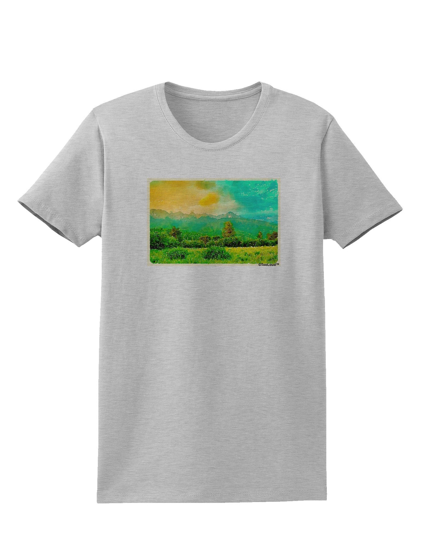 Mountain Sunset Watercolor Womens T-Shirt-Womens T-Shirt-TooLoud-AshGray-X-Small-Davson Sales