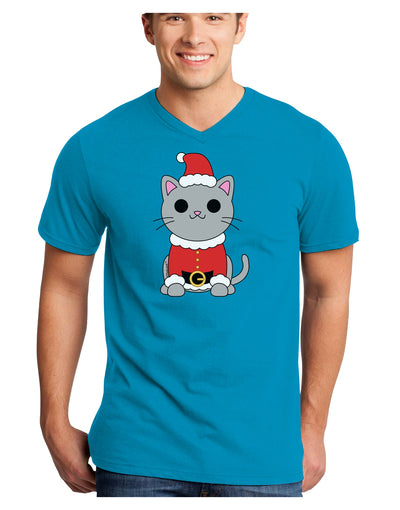 Mr. Whiskerton Santa Suit - Christmas Adult Dark V-Neck T-Shirt by TooLoud-Mens V-Neck T-Shirt-TooLoud-Turquoise-Small-Davson Sales