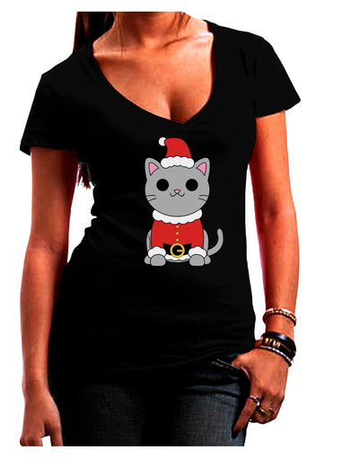 Mr. Whiskerton Santa Suit - Christmas Juniors V-Neck Dark T-Shirt by TooLoud-Womens V-Neck T-Shirts-TooLoud-Black-Juniors Fitted Small-Davson Sales