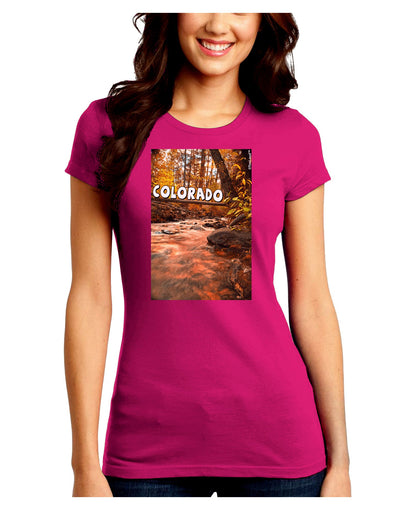 Mt Shavano Colorado Text Juniors Crew Dark T-Shirt-T-Shirts Juniors Tops-TooLoud-Hot-Pink-Juniors Fitted Small-Davson Sales