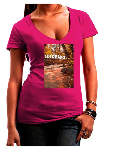 Mt Shavano Colorado Text Juniors V-Neck Dark T-Shirt-Womens V-Neck T-Shirts-TooLoud-Hot-Pink-Juniors Fitted Small-Davson Sales