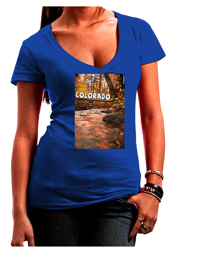 Mt Shavano Colorado Text Juniors V-Neck Dark T-Shirt-Womens V-Neck T-Shirts-TooLoud-Royal-Blue-Juniors Fitted Small-Davson Sales