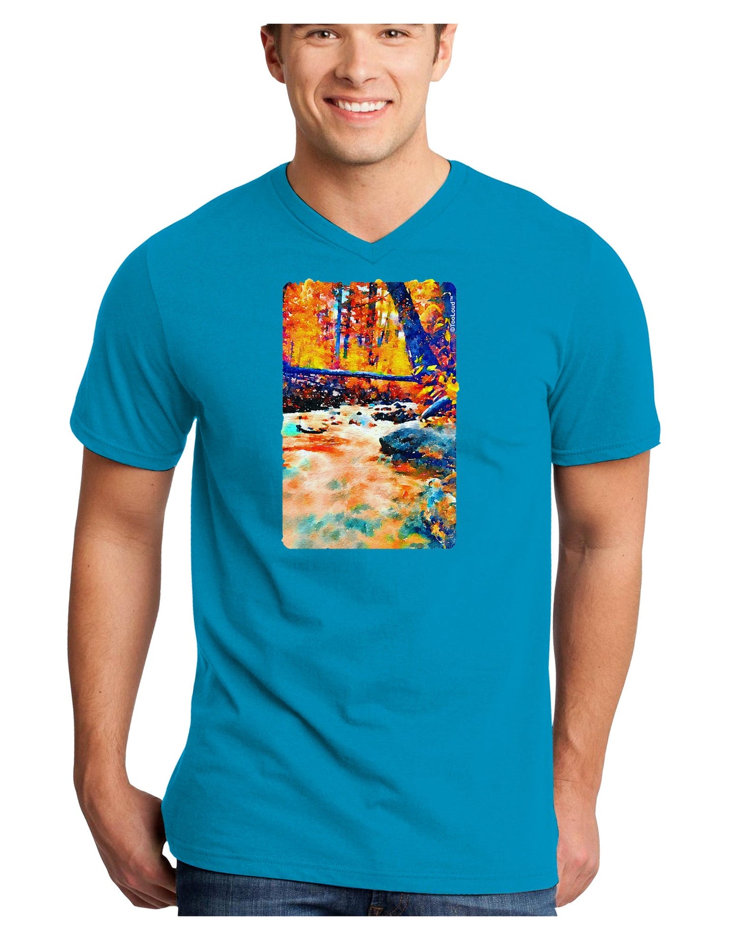 Mt Shavano Colorado Watercolor Adult Dark V-Neck T-Shirt-TooLoud-Turquoise-Small-Davson Sales
