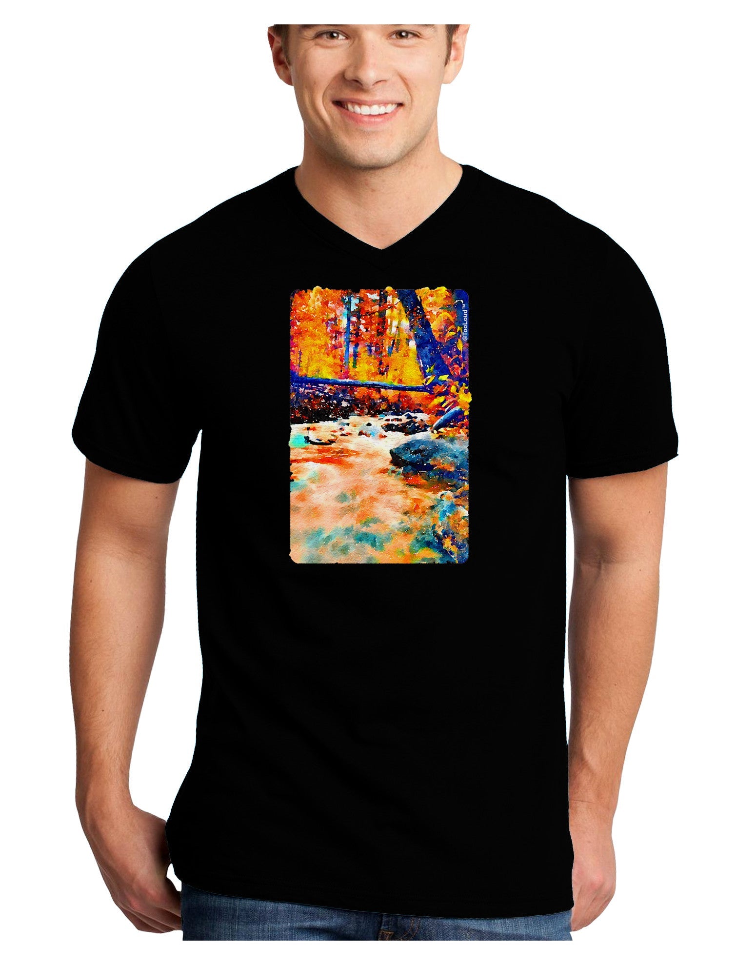 Mt Shavano Colorado Watercolor Adult Dark V-Neck T-Shirt-TooLoud-Black-Small-Davson Sales