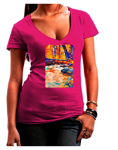 Mt Shavano Colorado Watercolor Juniors V-Neck Dark T-Shirt-Womens V-Neck T-Shirts-TooLoud-Hot-Pink-Juniors Fitted Small-Davson Sales