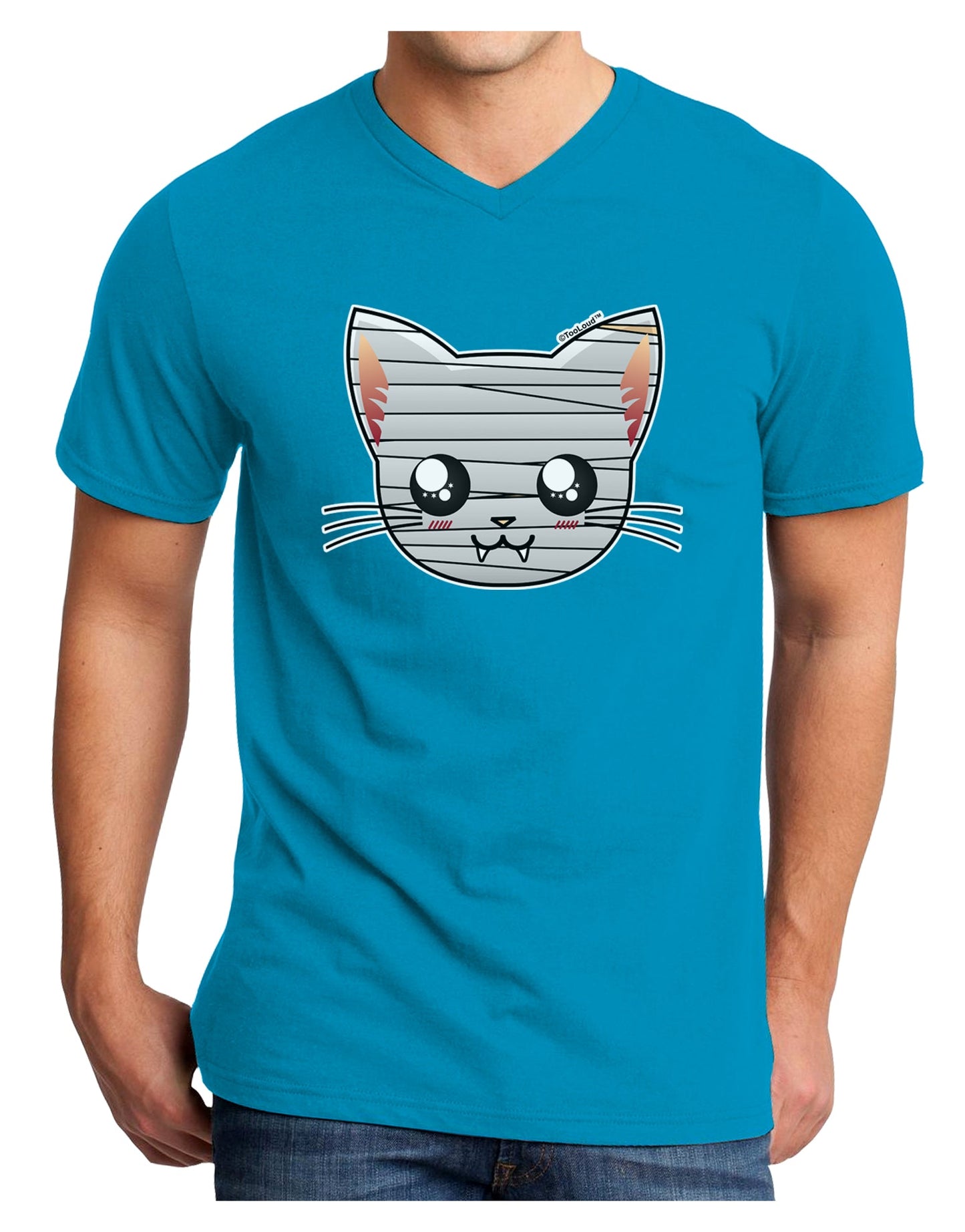 Mummy Kitty Adult Dark V-Neck T-Shirt by TooLoud-Mens V-Neck T-Shirt-TooLoud-Turquoise-Small-Davson Sales