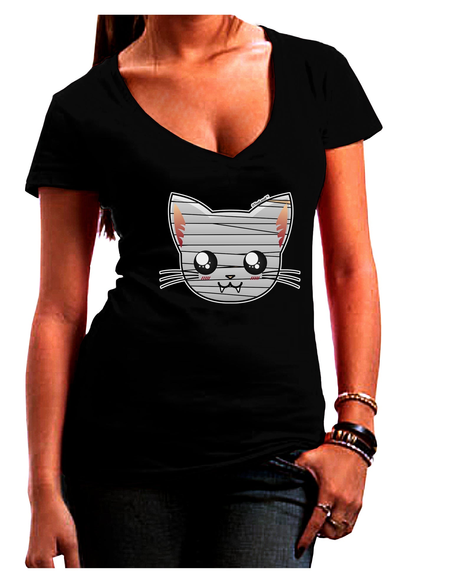 Mummy Kitty Womens V-Neck Dark T-Shirt by TooLoud-Womens V-Neck T-Shirts-TooLoud-Black-Juniors Fitted Small-Davson Sales