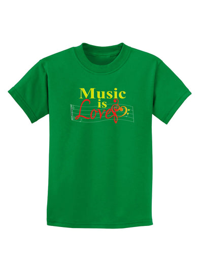 Music Is Love Childrens Dark T-Shirt-Childrens T-Shirt-TooLoud-Kelly-Green-X-Small-Davson Sales