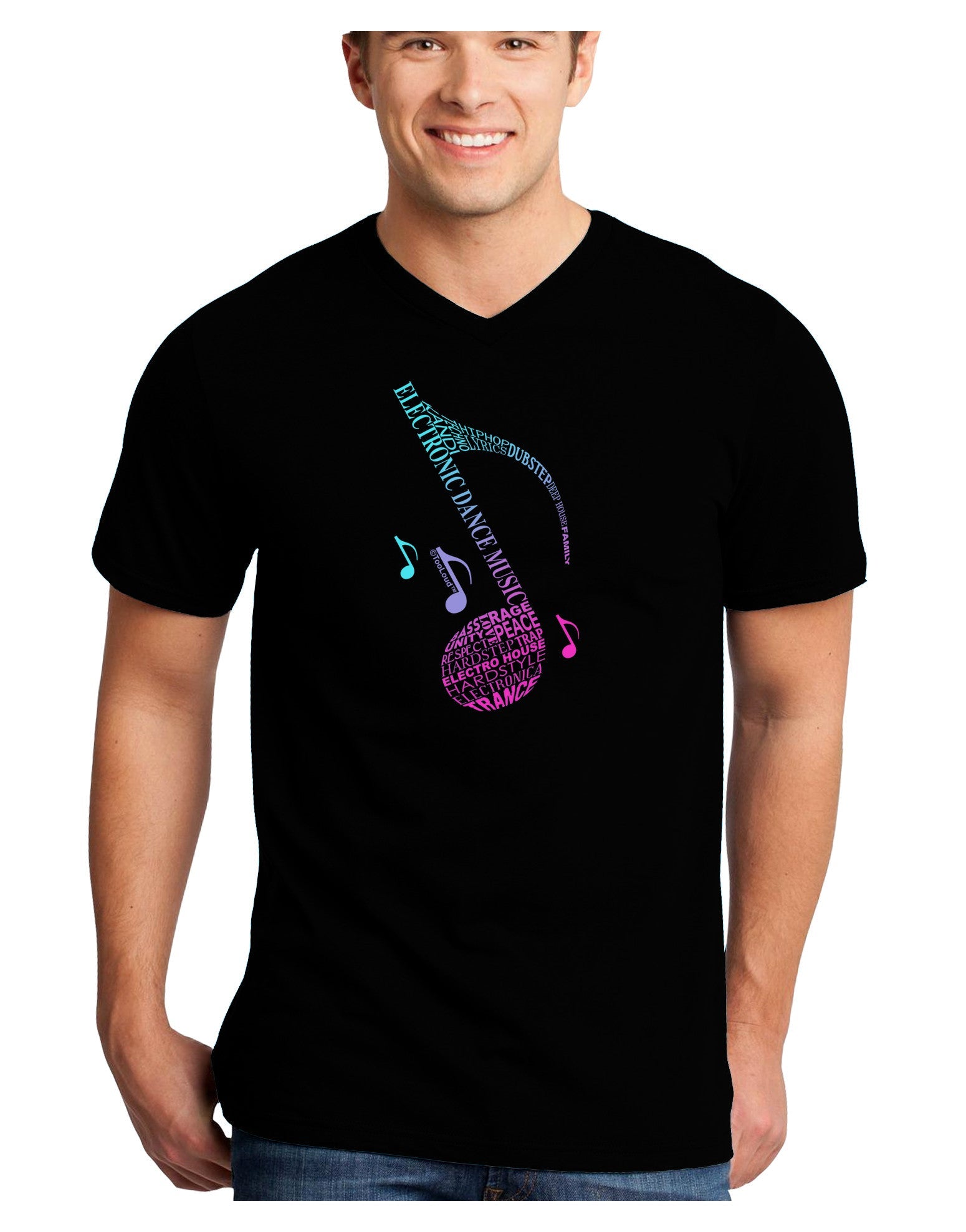 Music Note Typography Adult Dark V-Neck T-Shirt-Mens V-Neck T-Shirt-TooLoud-Black-Small-Davson Sales