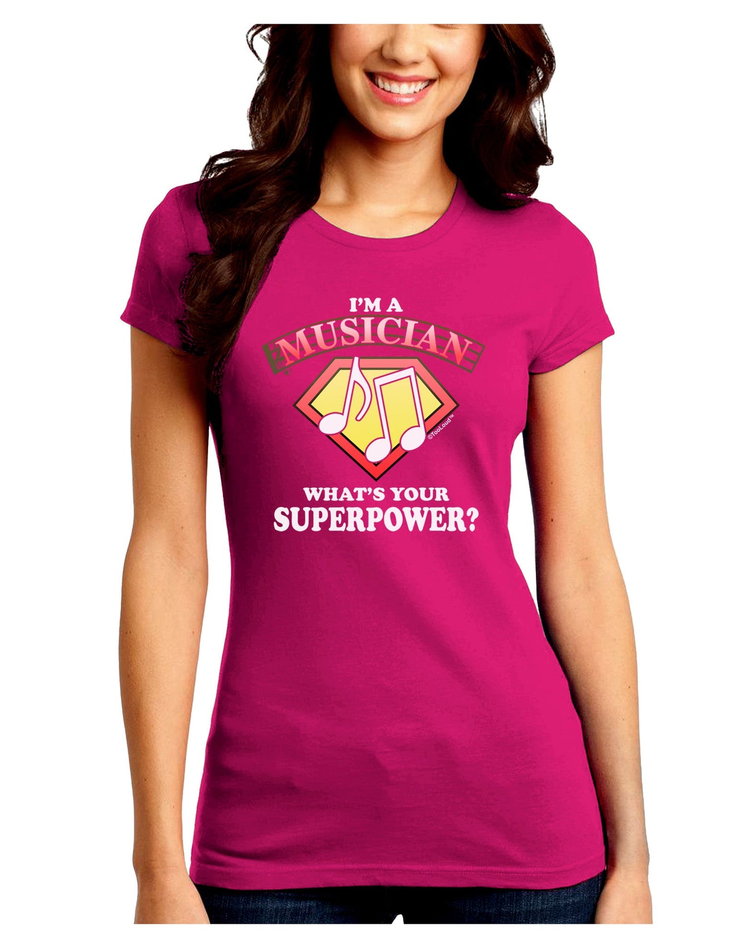 Musician - Superpower Juniors Petite Crew Dark T-Shirt-T-Shirts Juniors Tops-TooLoud-Hot-Pink-Juniors Fitted Small-Davson Sales