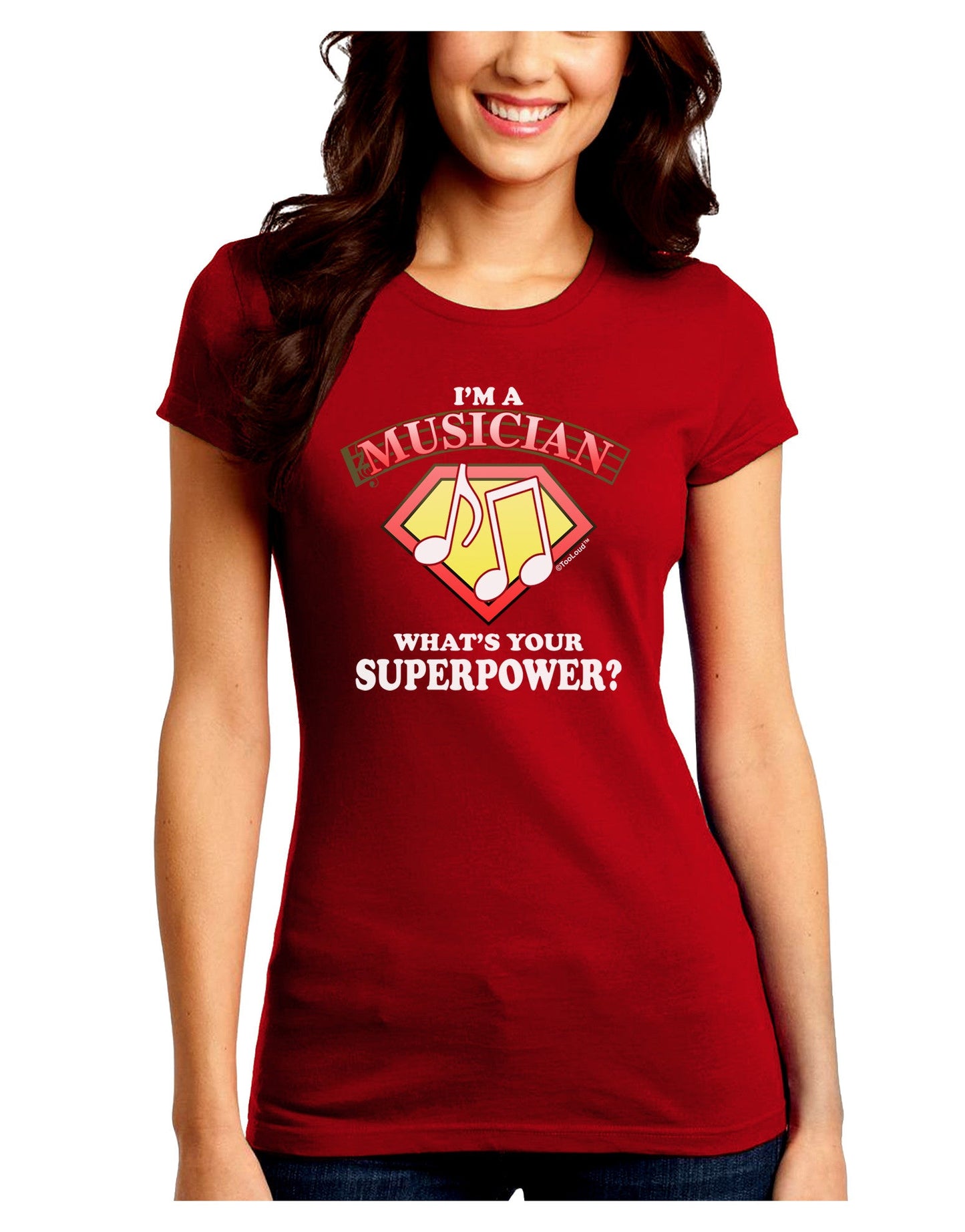 Musician - Superpower Juniors Petite Crew Dark T-Shirt-T-Shirts Juniors Tops-TooLoud-Red-Juniors Fitted Small-Davson Sales