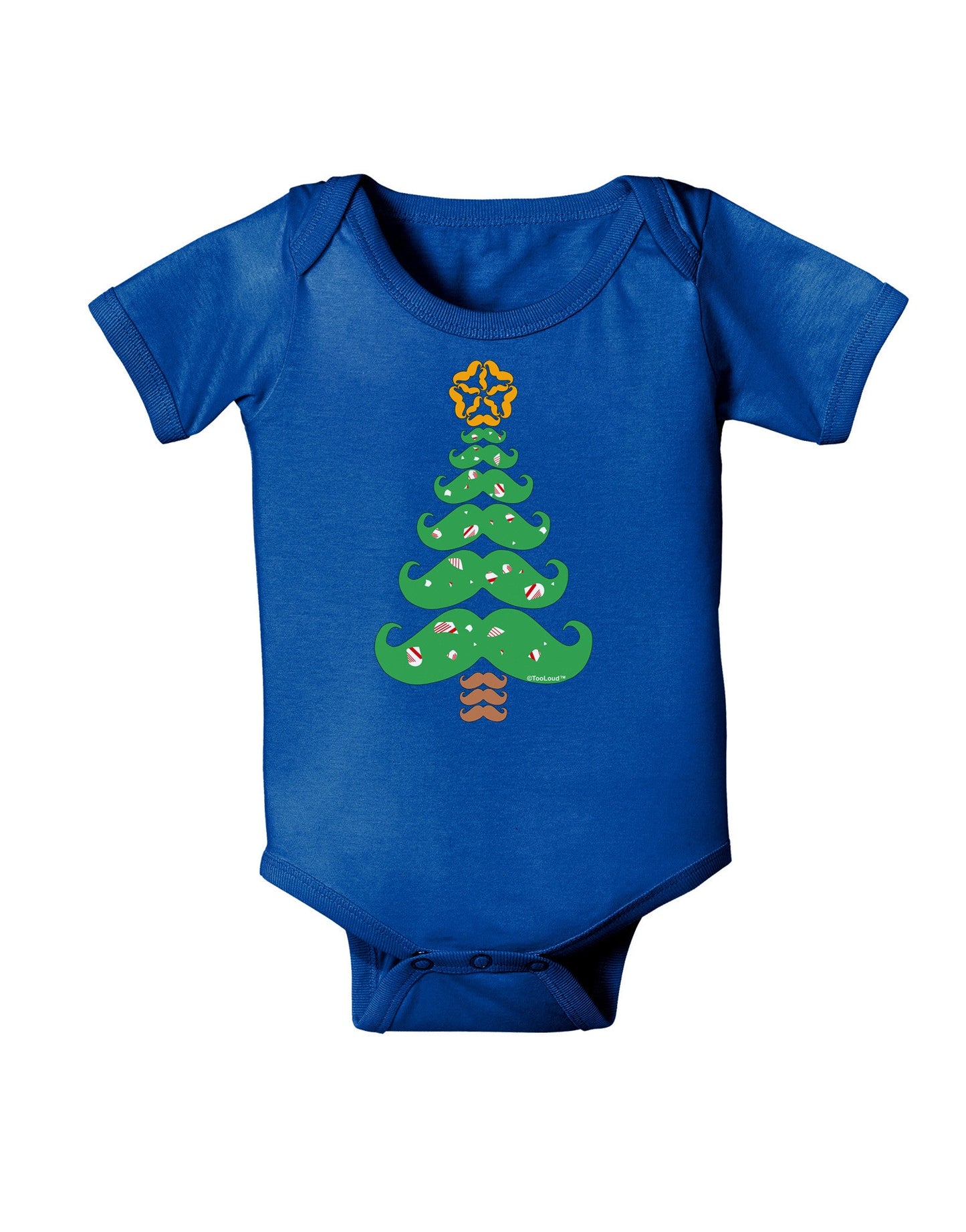 Mustache Christmas Tree Baby Romper Bodysuit Dark-Baby Romper-TooLoud-Royal-Blue-06-Months-Davson Sales