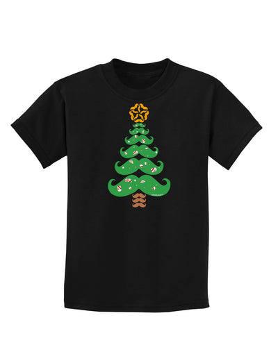 Mustache Christmas Tree Childrens Dark T-Shirt-Childrens T-Shirt-TooLoud-Black-X-Small-Davson Sales