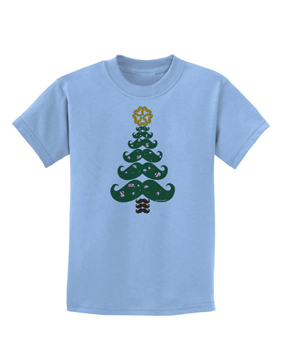 Mustache Christmas Tree Childrens T-Shirt-Childrens T-Shirt-TooLoud-Light-Blue-X-Small-Davson Sales
