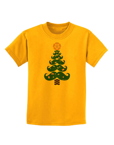 Mustache Christmas Tree Childrens T-Shirt-Childrens T-Shirt-TooLoud-Gold-X-Small-Davson Sales
