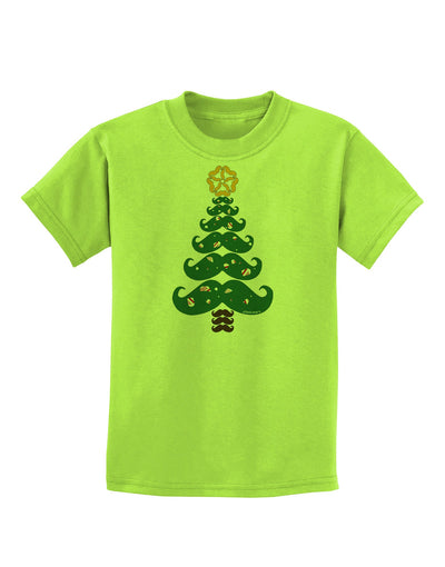 Mustache Christmas Tree Childrens T-Shirt-Childrens T-Shirt-TooLoud-Lime-Green-X-Small-Davson Sales