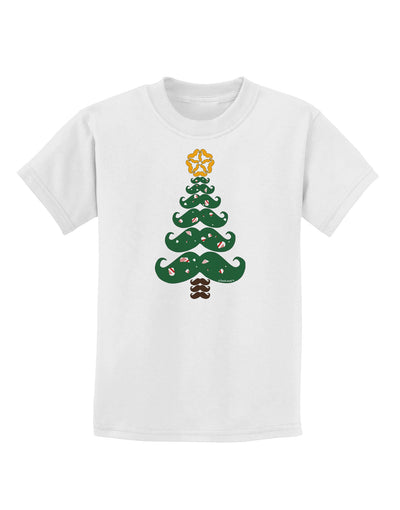 Mustache Christmas Tree Childrens T-Shirt-Childrens T-Shirt-TooLoud-White-X-Small-Davson Sales