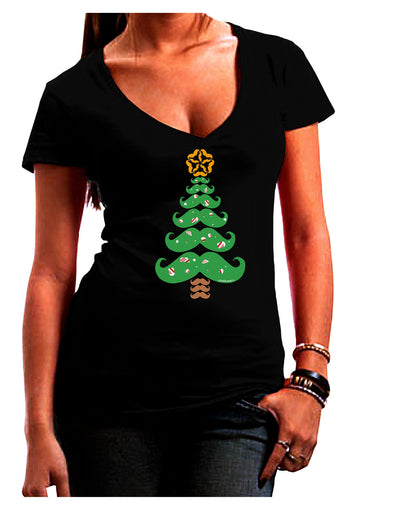 Mustache Christmas Tree Juniors V-Neck Dark T-Shirt-Womens V-Neck T-Shirts-TooLoud-Black-Juniors Fitted Small-Davson Sales