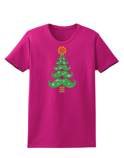 Mustache Christmas Tree Womens Dark T-Shirt-TooLoud-Hot-Pink-Small-Davson Sales