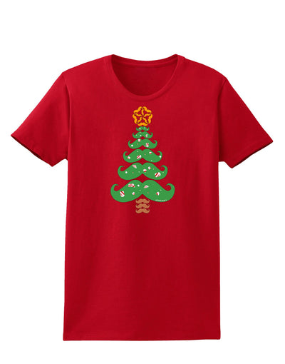 Mustache Christmas Tree Womens Dark T-Shirt-TooLoud-Red-X-Small-Davson Sales