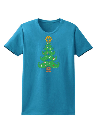 Mustache Christmas Tree Womens Dark T-Shirt-TooLoud-Turquoise-X-Small-Davson Sales