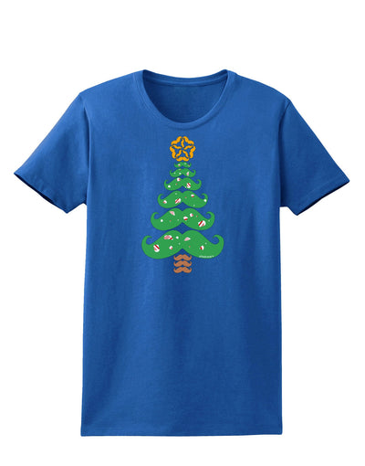 Mustache Christmas Tree Womens Dark T-Shirt-TooLoud-Royal-Blue-X-Small-Davson Sales
