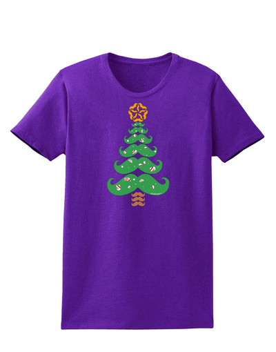 Mustache Christmas Tree Womens Dark T-Shirt-TooLoud-Purple-X-Small-Davson Sales