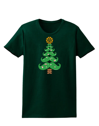 Mustache Christmas Tree Womens Dark T-Shirt-TooLoud-Forest-Green-Small-Davson Sales