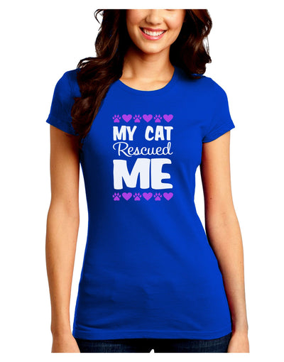 My Cat Rescued Me Juniors Petite Crew Dark T-Shirt-T-Shirts Juniors Tops-TooLoud-Royal-Blue-Juniors Fitted Small-Davson Sales