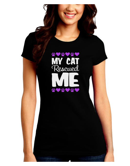 My Cat Rescued Me Juniors Petite Crew Dark T-Shirt-T-Shirts Juniors Tops-TooLoud-Black-Juniors Fitted Small-Davson Sales