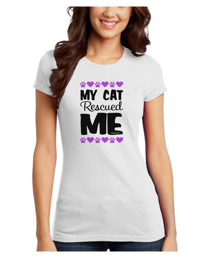 My Cat Rescued Me Juniors Petite T-Shirt-T-Shirts Juniors Tops-TooLoud-White-Juniors Fitted X-Small-Davson Sales