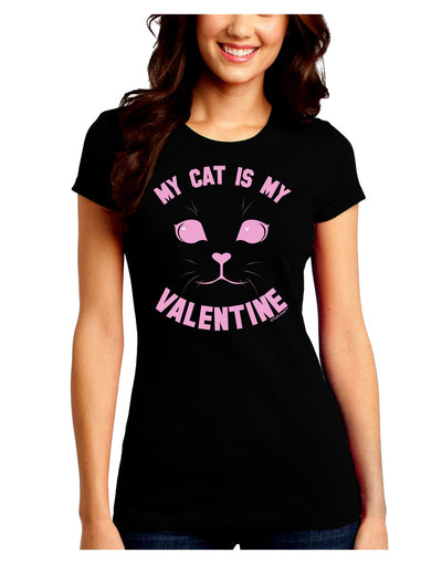 My Cat is my Valentine Juniors Petite Crew Dark T-Shirt-T-Shirts Juniors Tops-TooLoud-Black-Juniors Fitted Small-Davson Sales