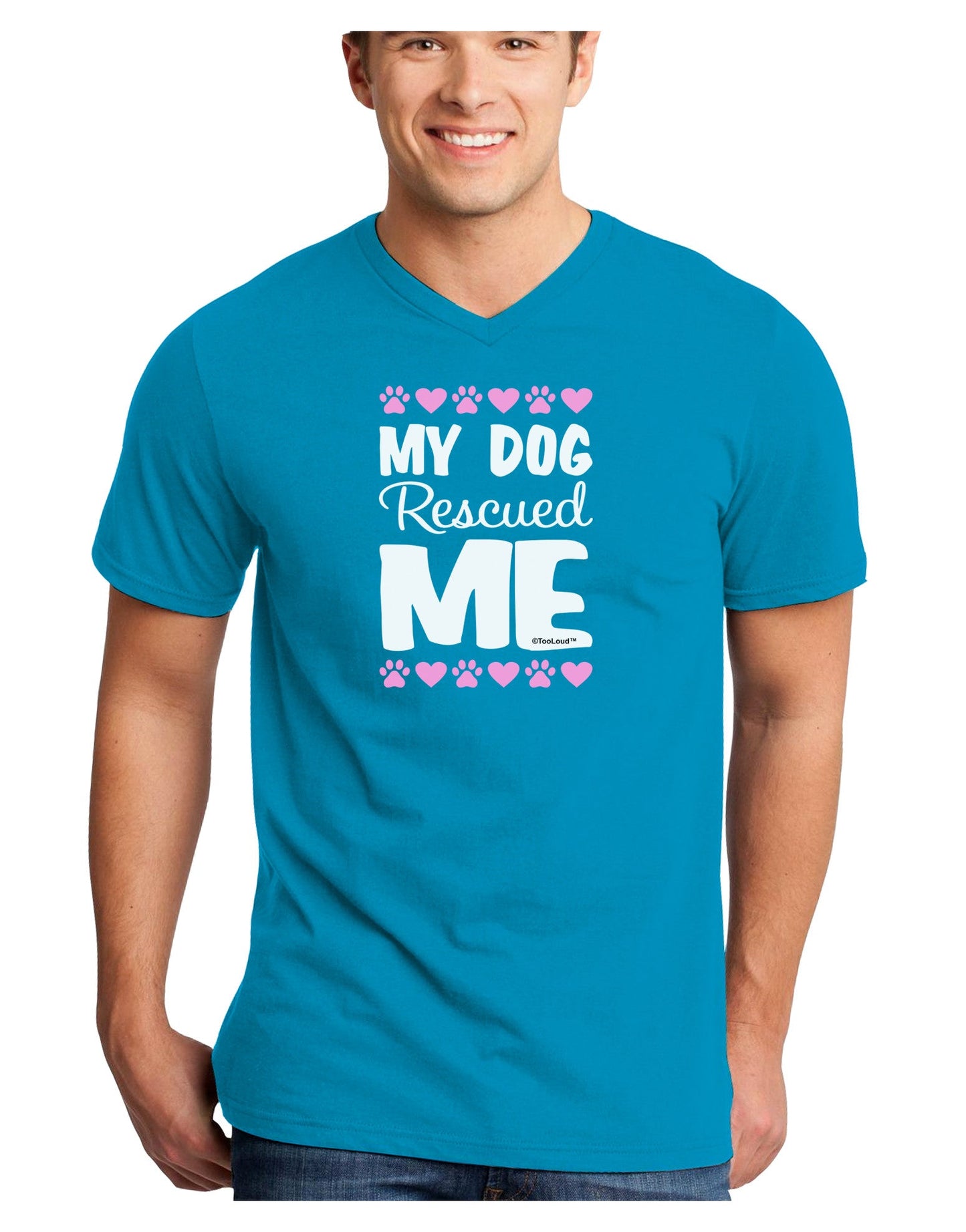My Dog Rescued Me Adult Dark V-Neck T-Shirt-TooLoud-Turquoise-Small-Davson Sales