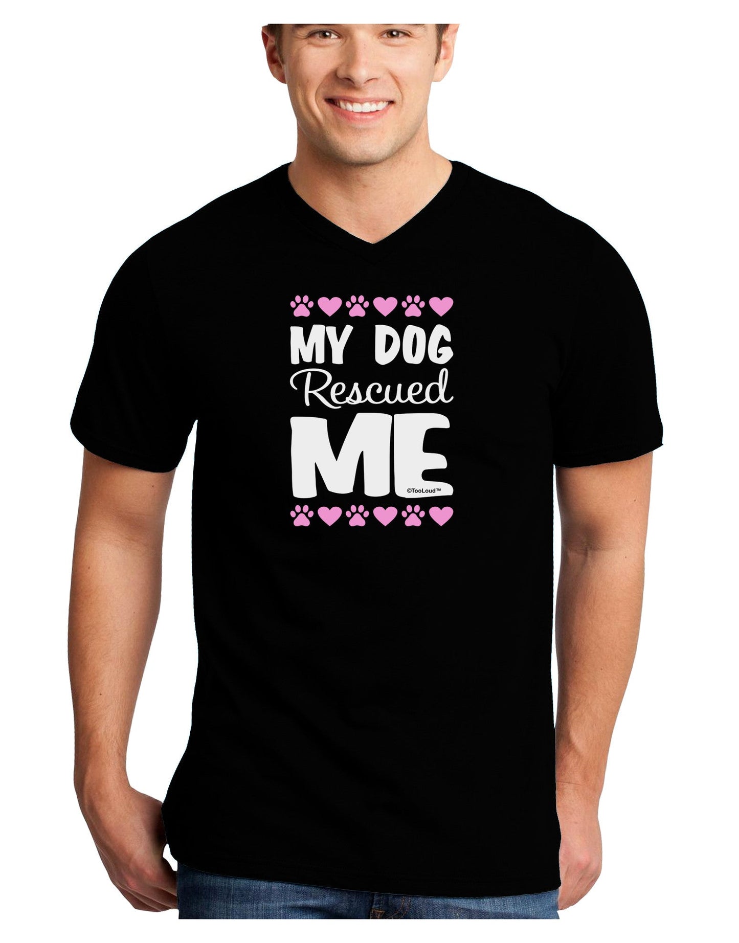 My Dog Rescued Me Adult Dark V-Neck T-Shirt-TooLoud-Black-Small-Davson Sales