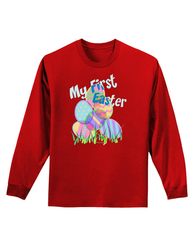 My First Easter Gel Look Print Adult Long Sleeve Dark T-Shirt-TooLoud-Red-Small-Davson Sales