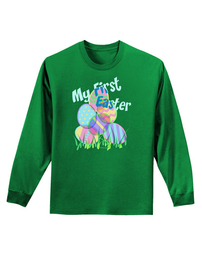 My First Easter Gel Look Print Adult Long Sleeve Dark T-Shirt-TooLoud-Kelly-Green-Small-Davson Sales